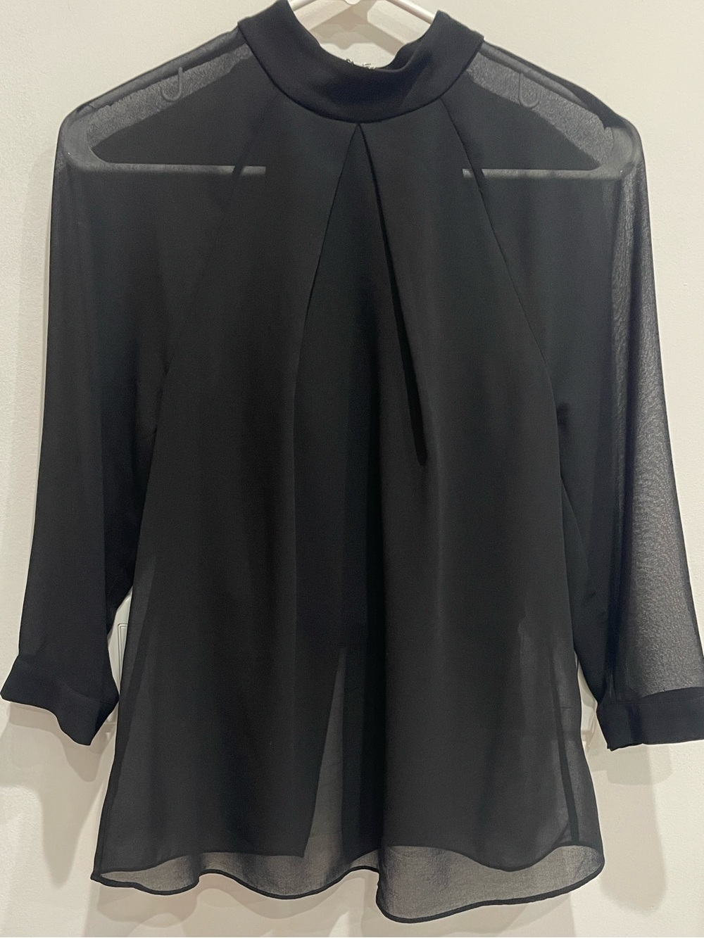 GUESS Sheer Black Mock Neck Blouse Attached Fitted Cami Back Zipper Small